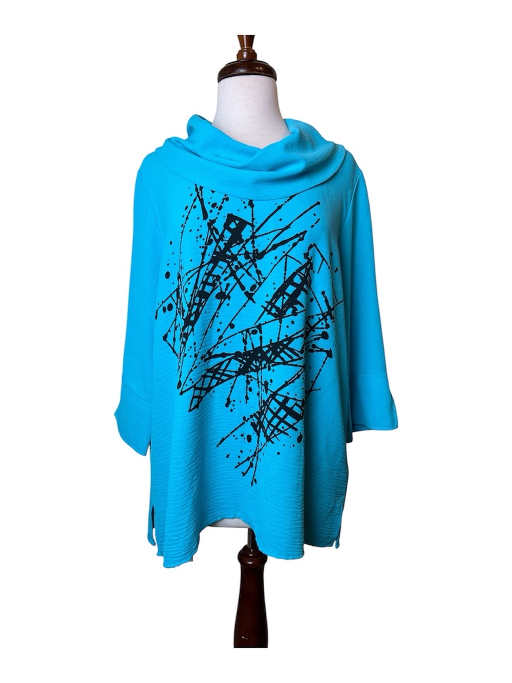Ali Miles  Cowl Neck Women's Tunic Size XL Abstract Art to Wear Artsy